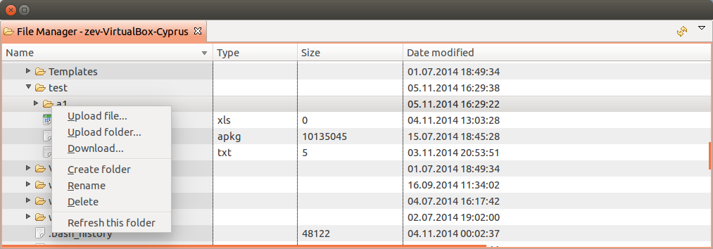 Folder menu